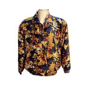 Vintage Coaco Multi-Colored Silk Zip Front Multi-Colored Floral Light Jacket